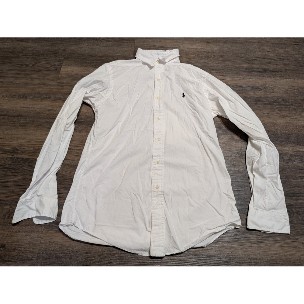 Ralph Lauren Custom Fit White Button Down Shirt Mens Medium Long Sleeve Pony